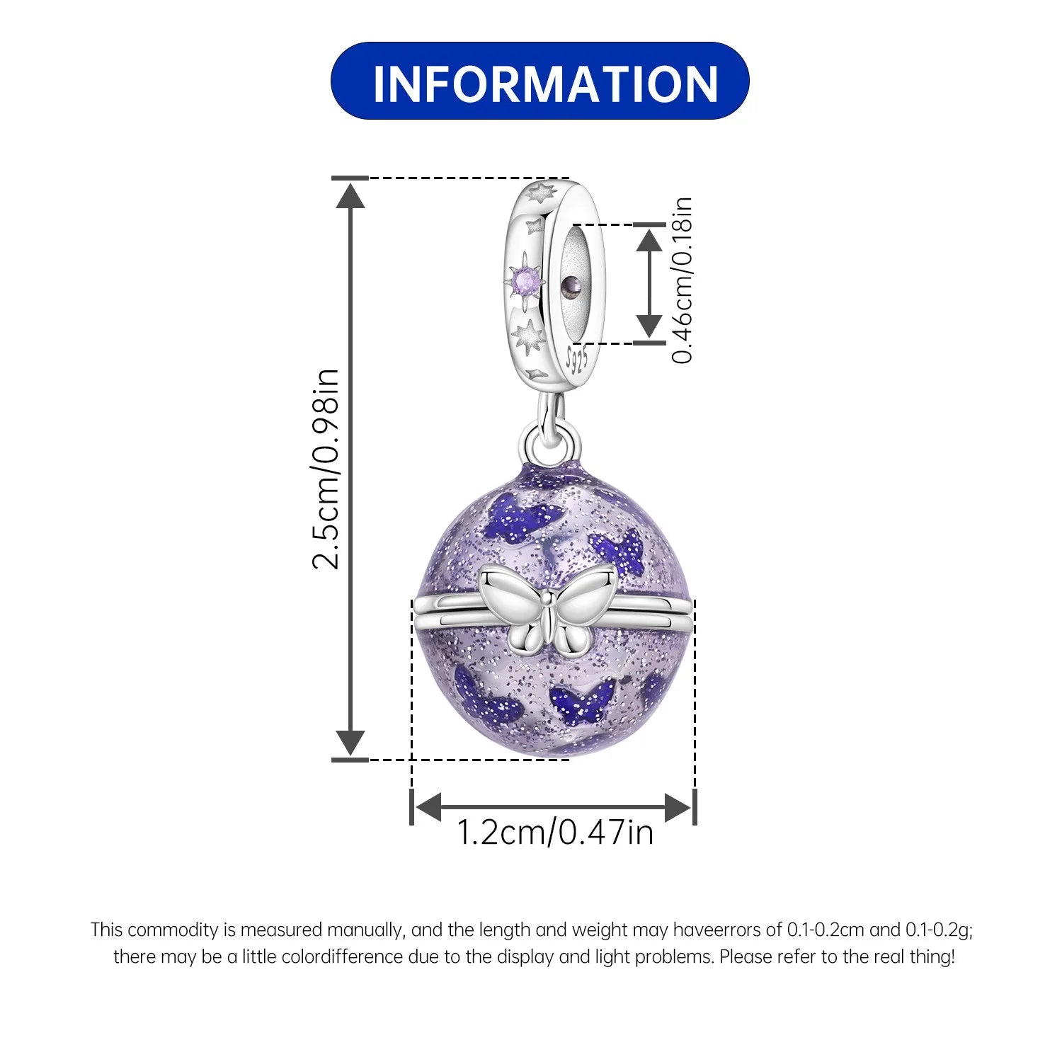 PANPOKI 925 Sterling Silver Purple Butterfly Love Planet Beads Original Pendants Bracelet Charm Jewelry Party DIY Trendy Gifts