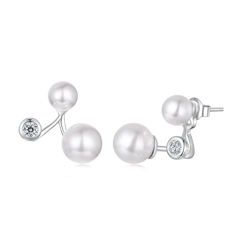 WOSTU 925 Sterling Silver Original Front-Back Pearl Zircon Stud Earrings For Women Daily Wear Fine Jewelry Gift