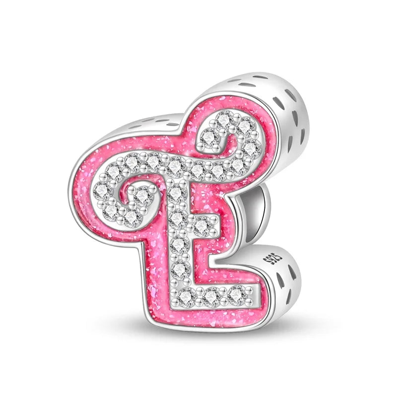 925 Silver 26 Alphabet Pink Princess Letters Charms Bead Fit Pandach 925 Original Bracelet DIY Anniversary Birthday Jewelry Gift