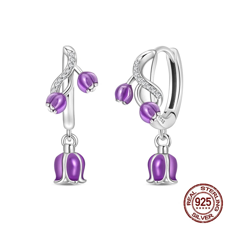 Springtime Earring For Women 925 Sterling Silver Bee Magritte Flower Butterfly Double Hoop Earrings Jewelry Fine New Year Gift