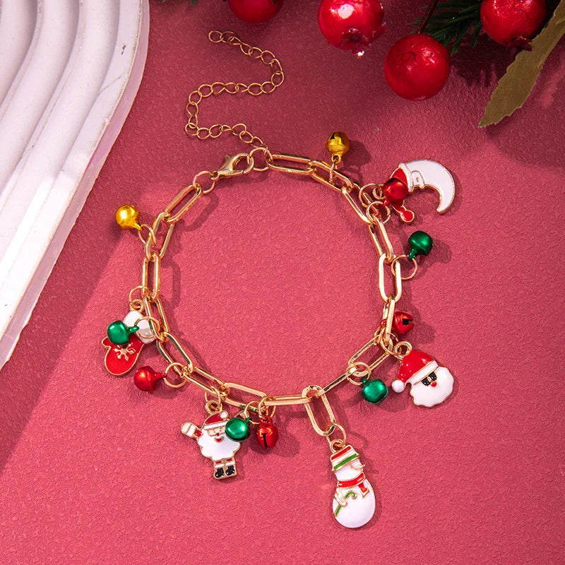 Creative Christmas Metal Chain Bracelet For Women Men Santa Claus Christmas Tree Snowman Snowflake Pendant Bangles Party Jewelry
