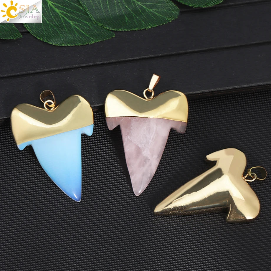 Shark Tooth Natural Stone Pendant Copper Necklace