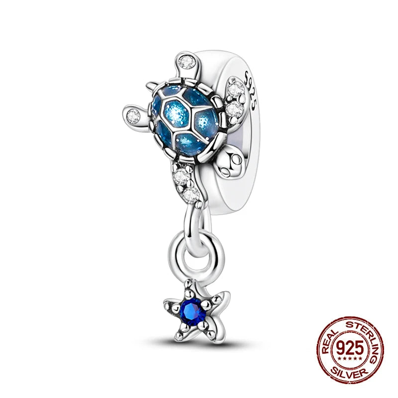 Summer New 925 Sterling Silver Zircon Crab Octopus Jellyfish Turtle Shell Charms Beads Fit Original Bracelets DIY Jewelry Gifts