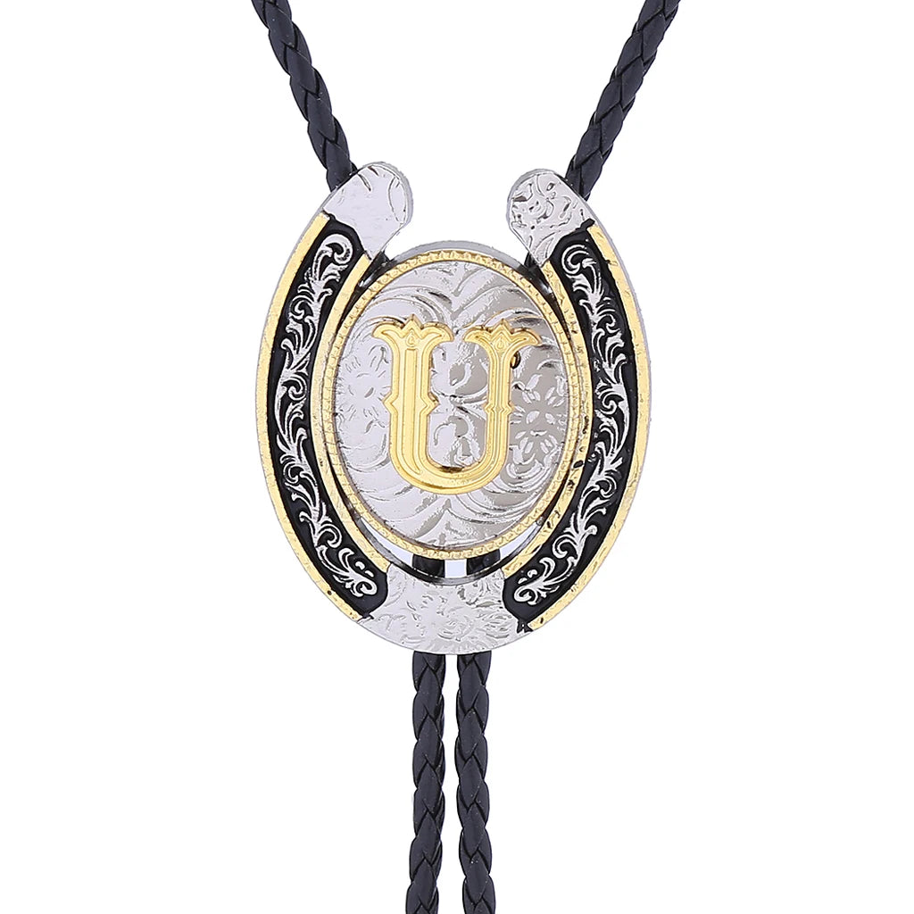 European and American horseshoe letters bolo tie large