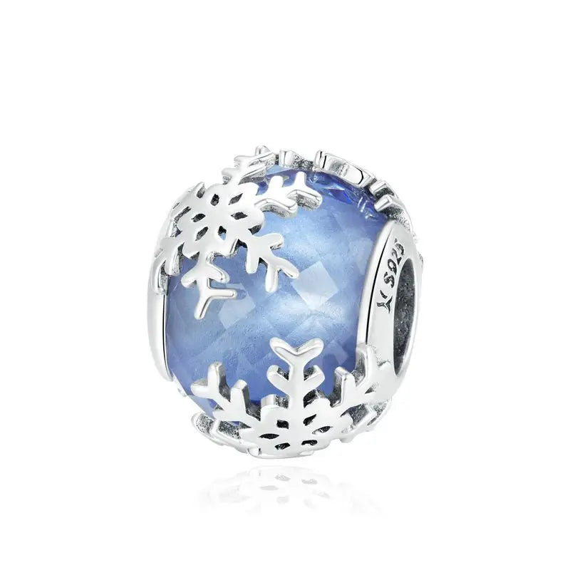 WOSTU 925 Silver Winter Snowflake Charm Penguin Pendant Blue Murano Glass Bead Fit DIY Bracelet Necklace Jewelry Making DIY Gift