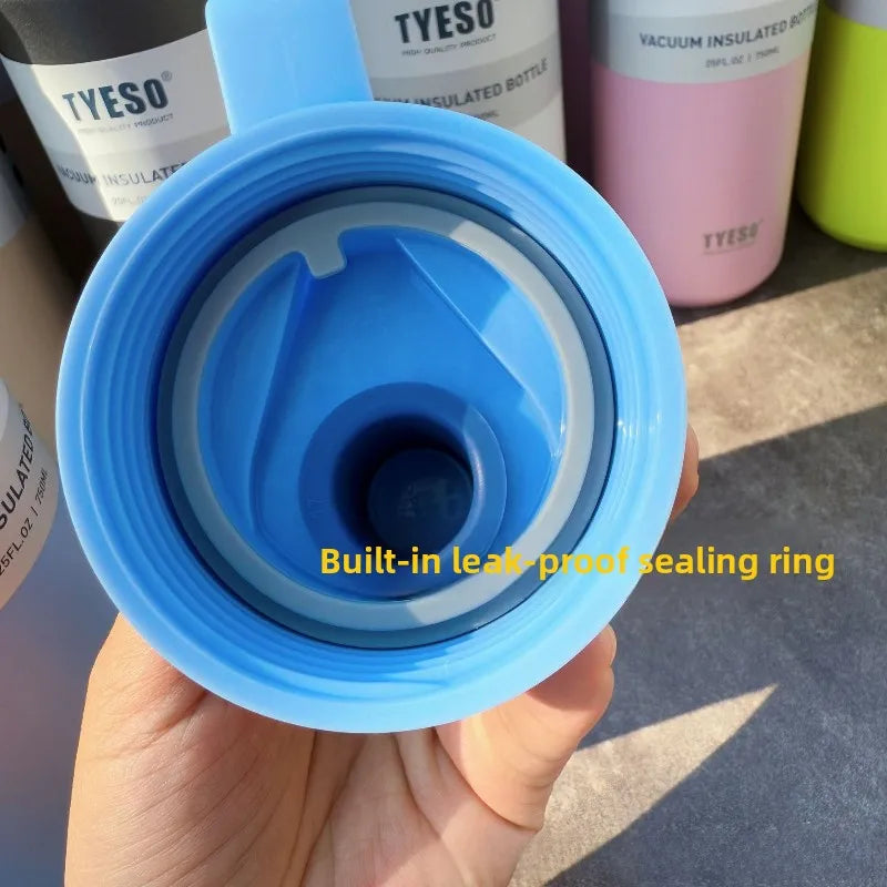 TYESO Insulated Water Bottle Stainless Steel Vacuum Flask for Outdoor Sports Gym Travel Hot/Cold Retention Leak-Proof Portable