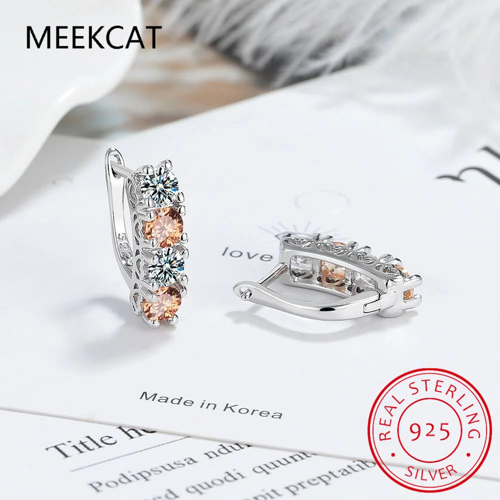 Round Natural Yellow Citrine 925 Sterling Silver U Shape Hoop Earrings for Women Statement Fashion Gemstone Jewelry Gift