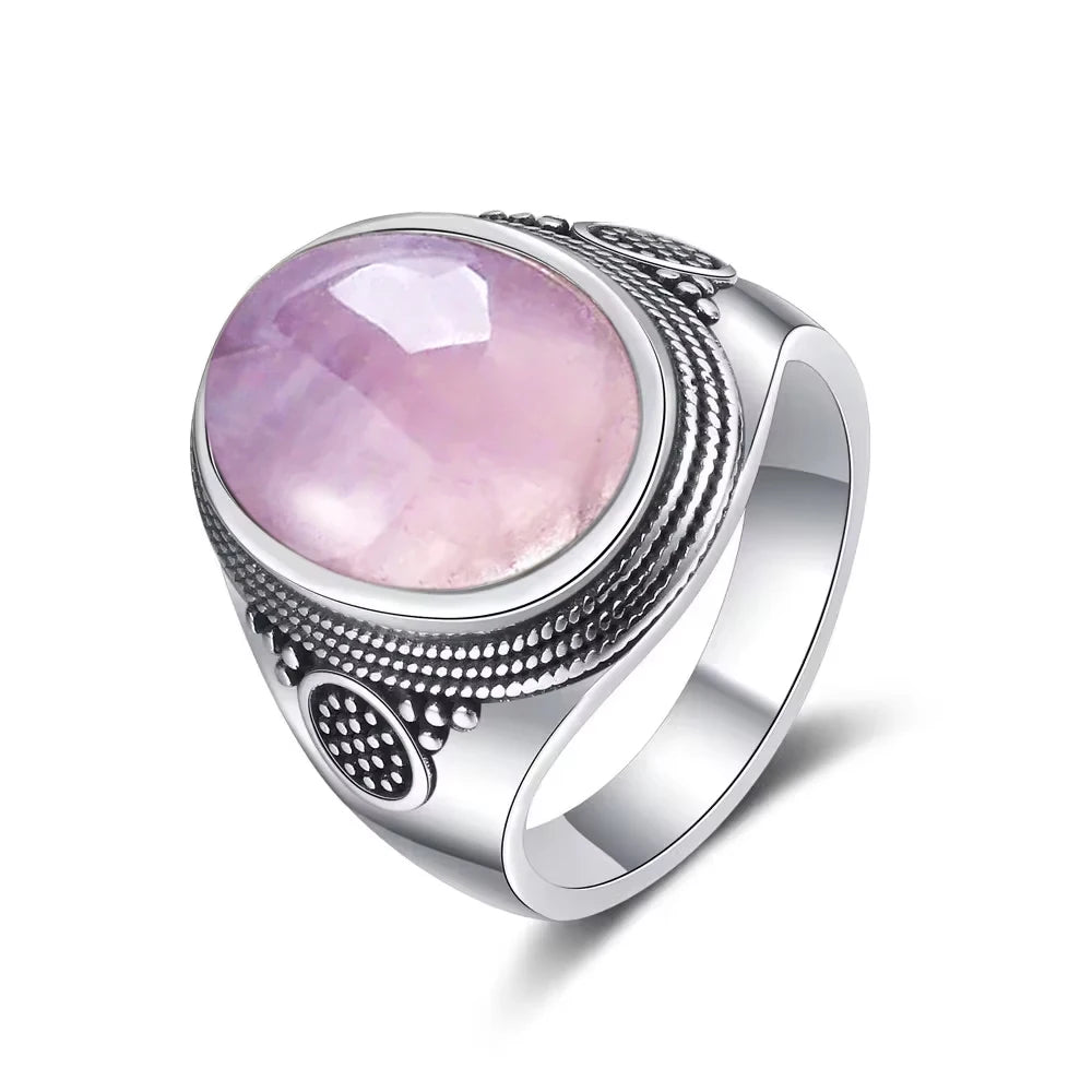 Vintage 925 Sterling Silver Ring Natural Moonstone Ring 10*14mm Oval Large Stone Retro Silver Fine Jewelry Gift For Women Men