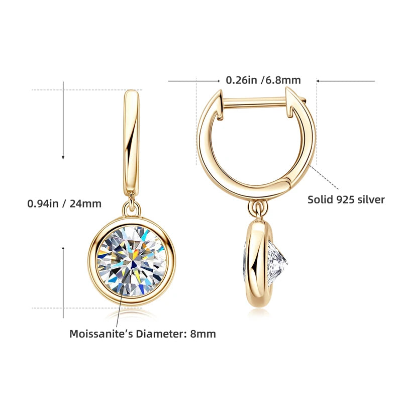 14K Gold 1-3CT Moissanite Hoop Drop Earrings 925 Sterling Silver D Color VVS1 Diamond Ladies Dating Party Fashion Jewelry Gift