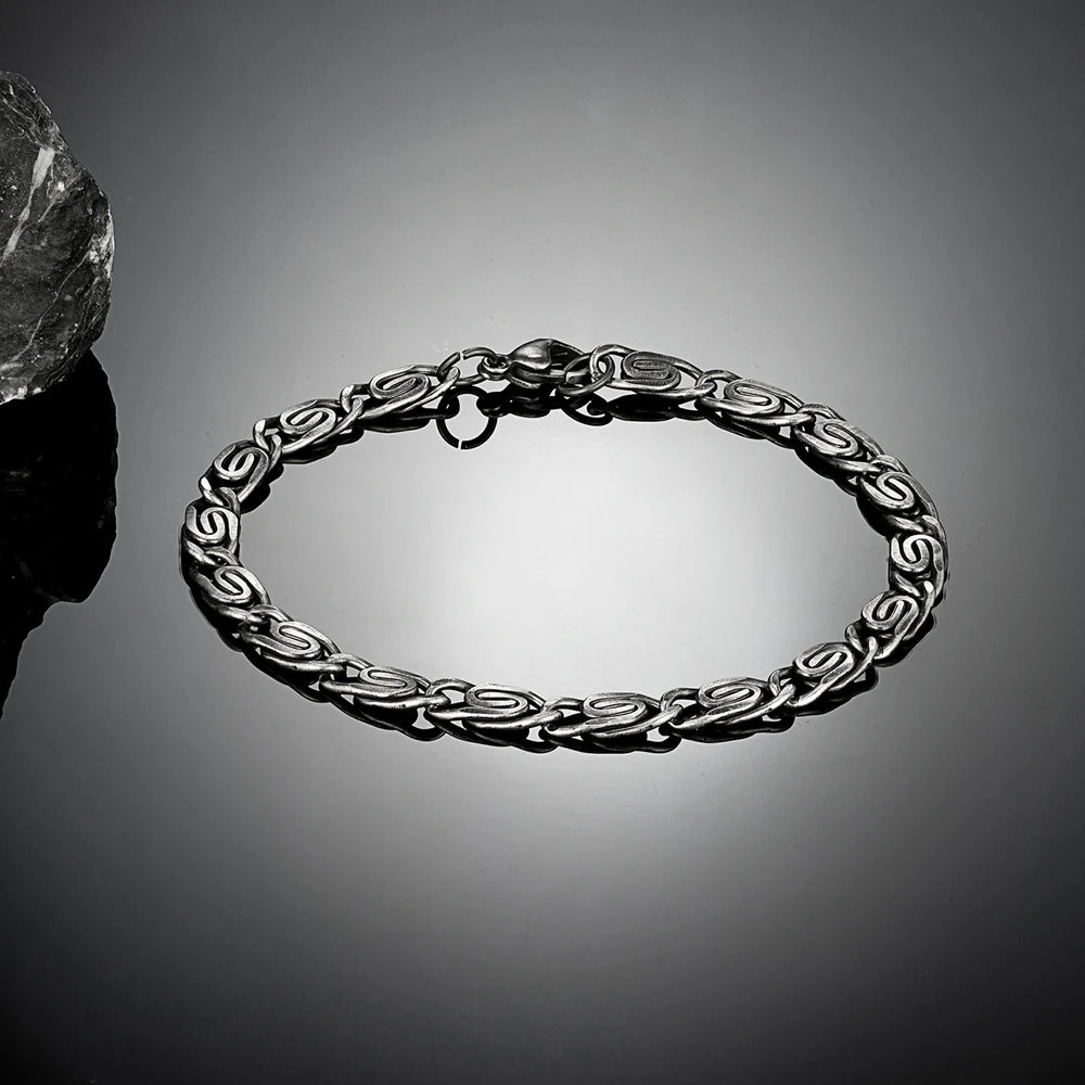 MKENDN Vintage Pattern Men Punk Rock Bicycle Chain Bracelet Stainless Steel Male Vintage Oxidized Black Male Jewelry