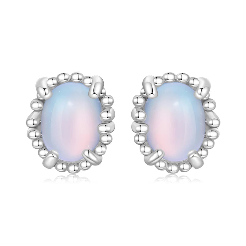 WOSTU 925 Sterling Silver Oval Cut Opalescent Stud Earrings For Women Rainbow Cyrstal Ear STuds Loverly Jewelry Gift CQE1911