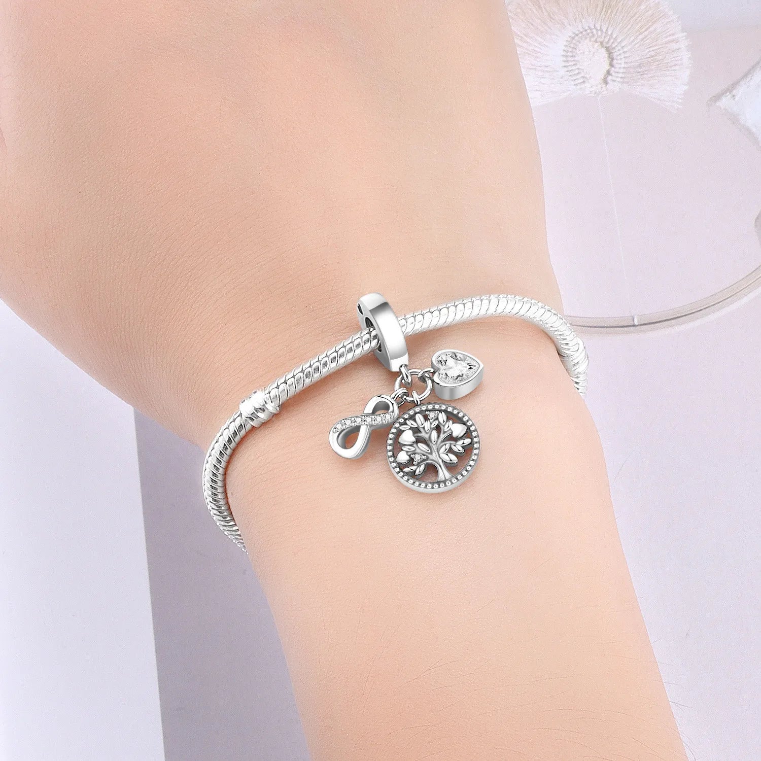 PANPOKI 925 Sterling Silver Tree of Life Unlimited Symbol Pendant Beads Original Bracelet Charm Jewelry Party DIY Trendy Gifts