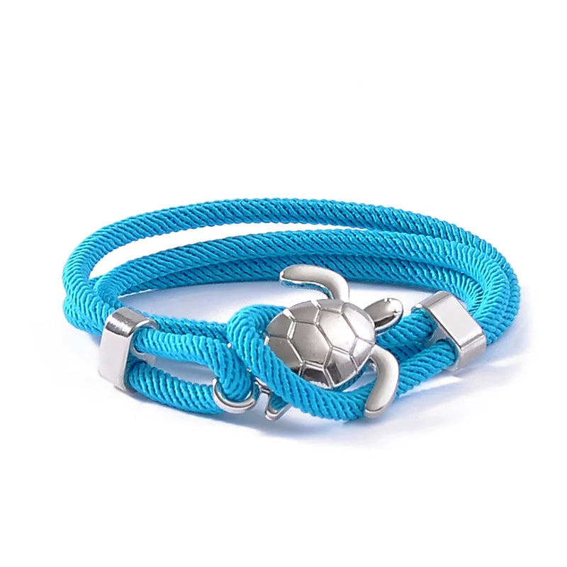 Cute Silver Color Sea Turtle Rope Bracelets For Women Men Wristband Jewelry High Quality Milan Line Pure Hand Knitting Bracelet