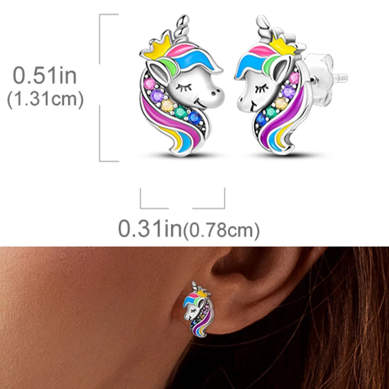 Earrings 925 Sterling Silver Stud Earrings Unicorn Star Zircon Stud Hoop Earrings For Women Girls Lovely Fashion Jewelry Gift
