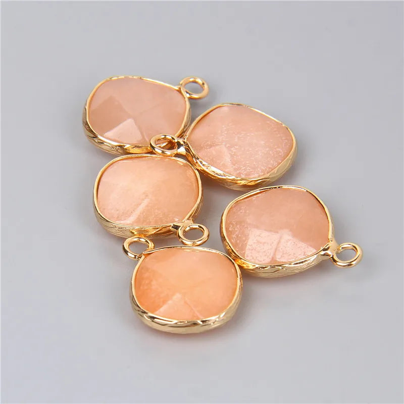 14MM Natural Stone Connector Pendant Agat Quartzs Rhombus Shape Faceted Charms  For Jewelry Making Necklace Bracelet Accessories