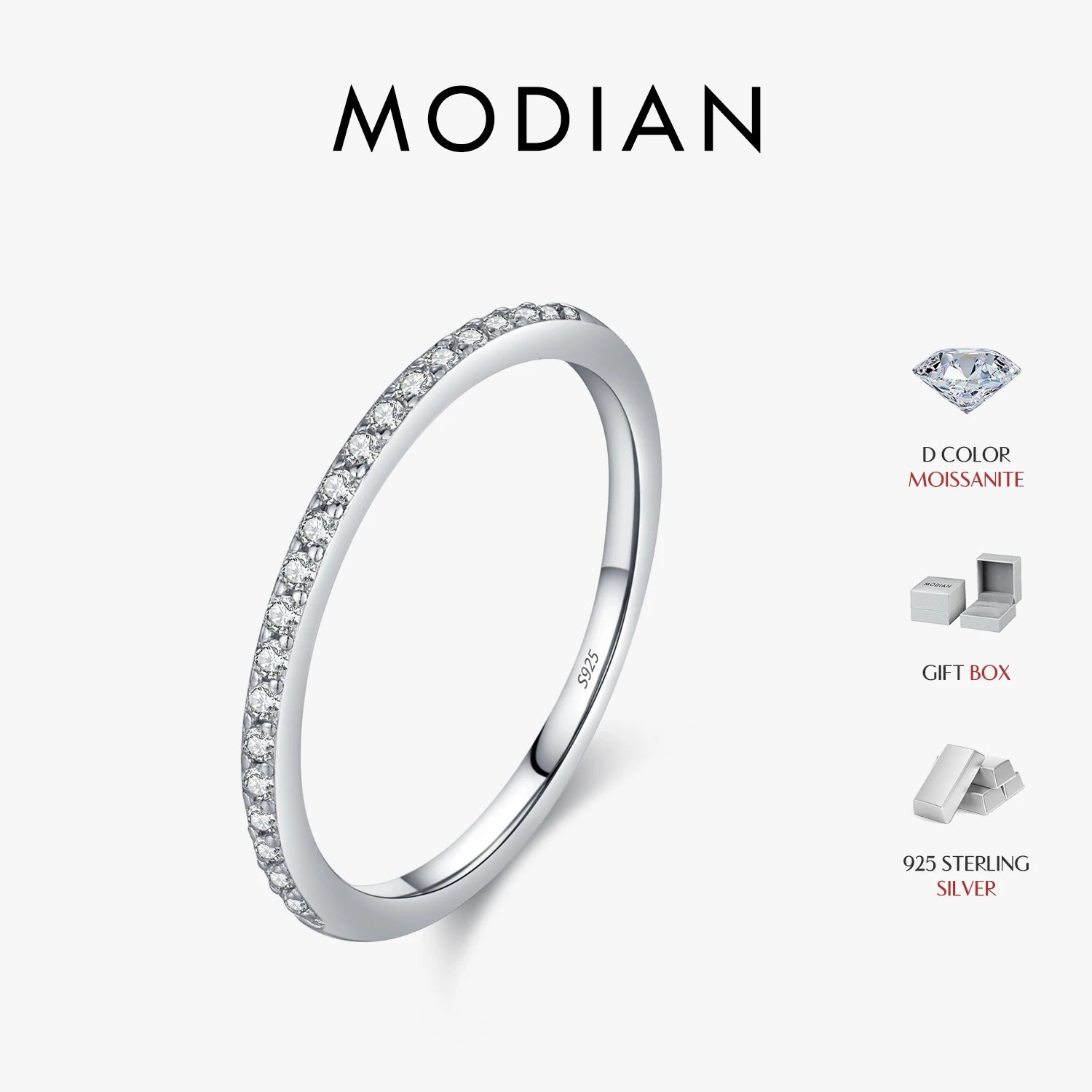 MODIAN Simple Eternity Moissanite Ring 925 Sterling Silver Sparkling Simple Thin Wedding Band Rings For Women Fine Jewelry - Madeinsea©