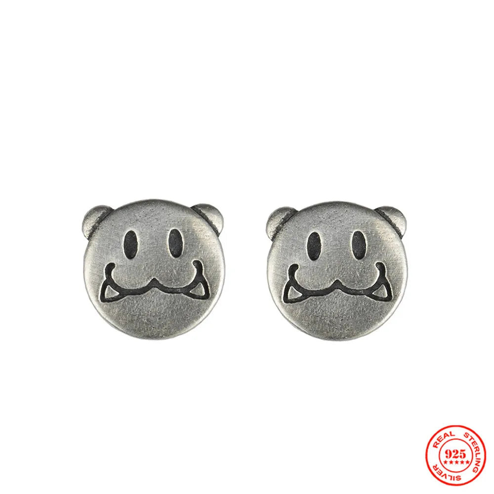 MKENDN Gothic Style 100% 925 Sterling Silver Creative Retro Smile Lion Head Stud Earring Ear Pin For Men Women Fine Jewelry