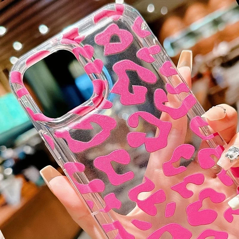 Rose Leopard Transparent Pattern Phone Case For iPhone 17 15 16 Pro Max Cases iPhone 14 13 12 11 7 8 Plus 16E Shockproof Cover