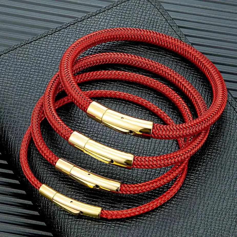 MKENDN Simple Style Men Women Lucky Red Jewelry Non-fading Steel Wire Rope Bracelet Classic Cuff Charm Bracelet for Couple Gifts