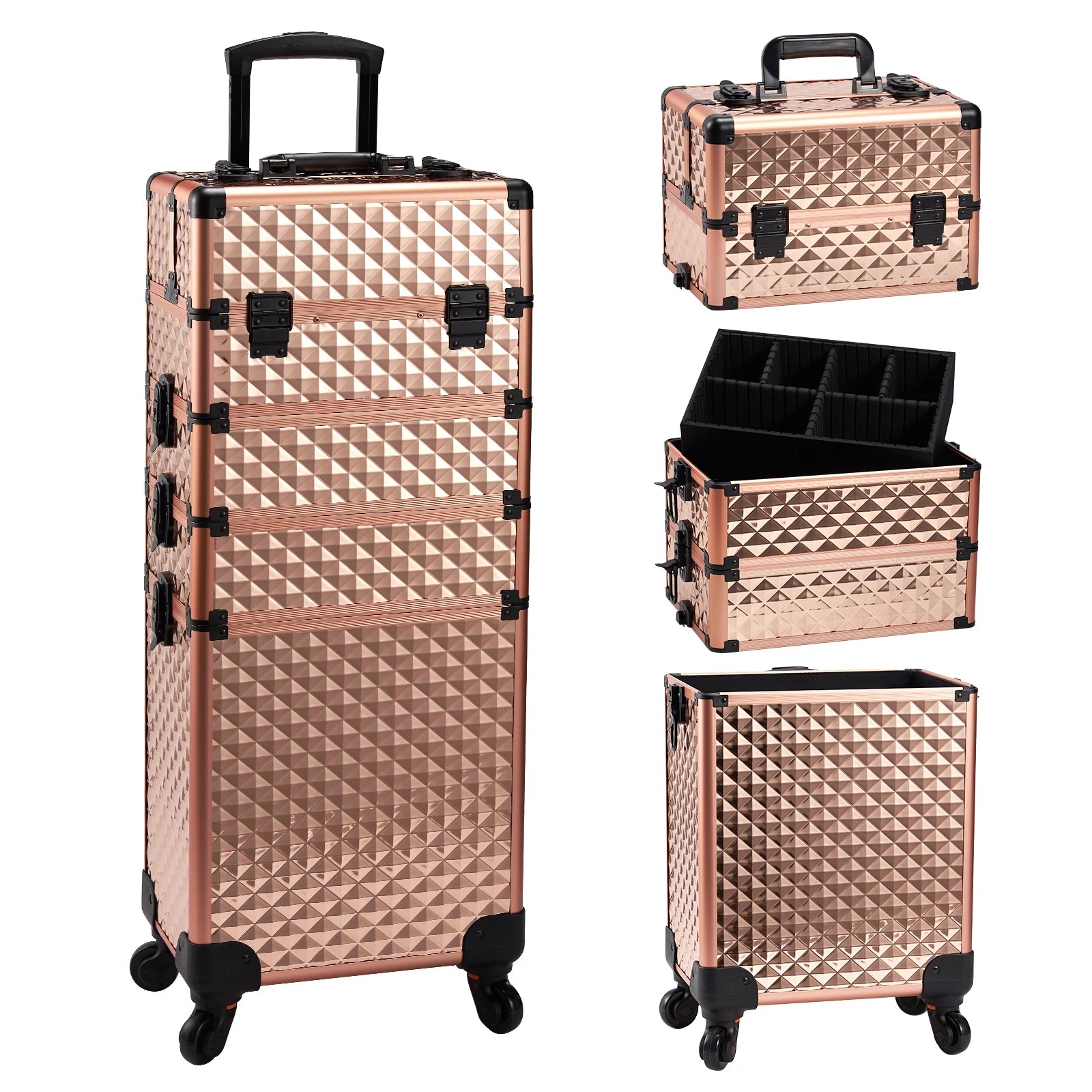 Makeup Trolley Case Detachable 4 in 1 Alloy Train Briefcase for Nail Manicure on Wheels Lock Salon Large Capacity Storage Case - Madeinsea©