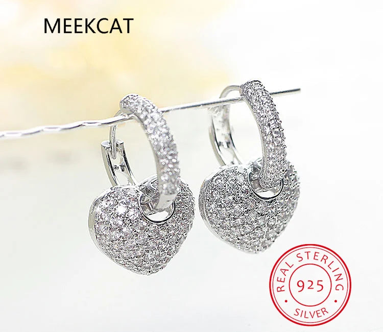Real 925 Sterling Silver Full D/VVS1 Moissanite Heart Hoop Earrings for Women Fine Jewelry Valentine Day Gift