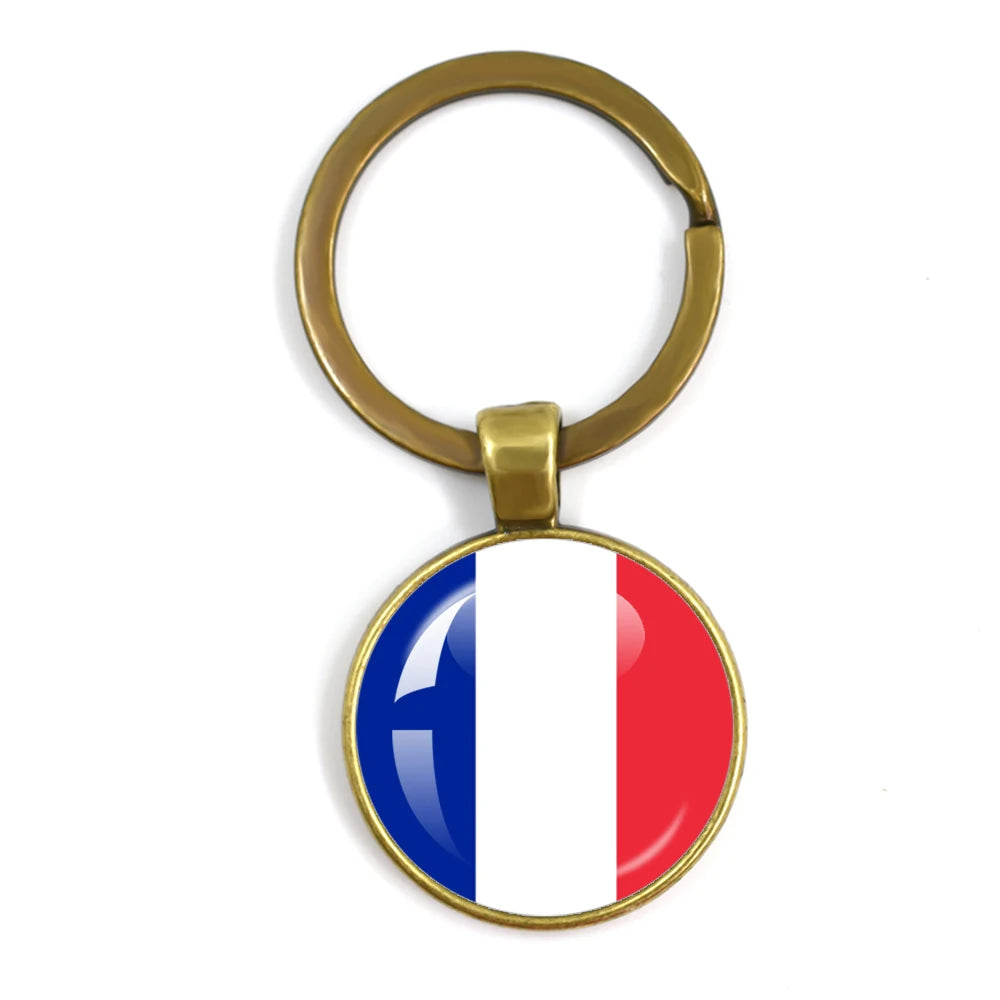 France,Poland,PuertoRico,Montenegro,Yugoslavia,Angola,Philippines,Japan,Senegal Glass Cabochon National Flag Keychain Keyholder