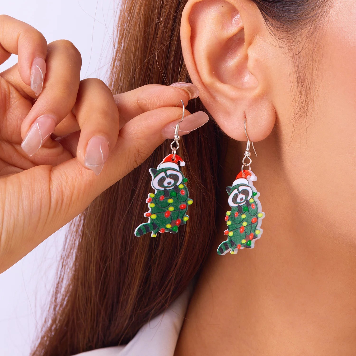 Fashion Cute Santa Claus Pendant Earrings for Women Acrylic Print Christmas Tree Kitten Snowman Drop Earring New Year Jewelry