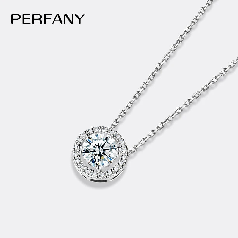 PERFANY 0.5/1/2CT Moissanite Necklace for Women S925 Pure Silver Round Laboratory Diamond Pendant Fashionable Wedding Jewelry - Madeinsea©