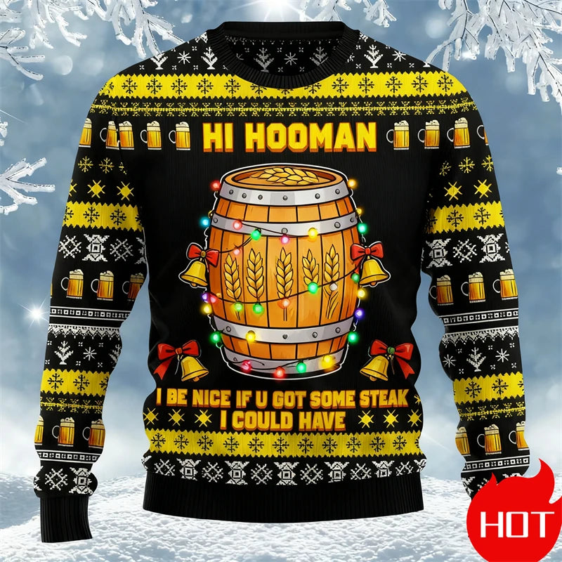 Fashion Beer Christmas Ugly Sweatshirt For Men Women Cartoon Casual Crewneck Pullover 2026 New Autumn Winter Couple Sweatshirt
