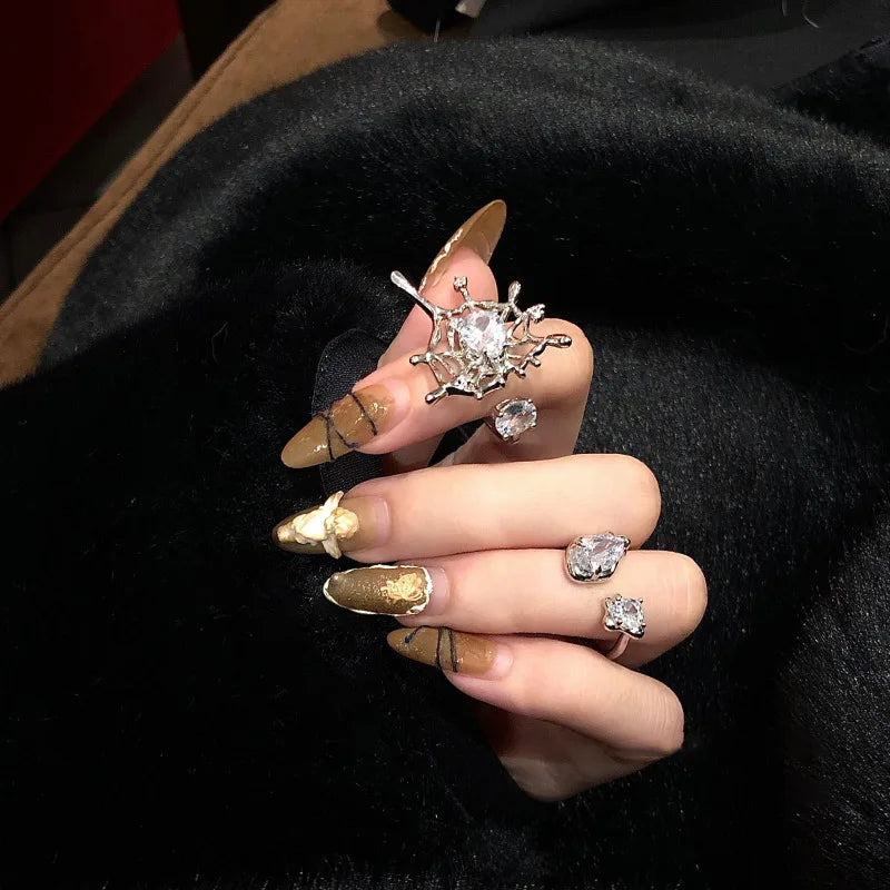 Halloween Creative Black Spider Opening Ring For Women Crystal Irregular Dark Animal Bat Ghost Gothic Finger Rings Party Jewelry