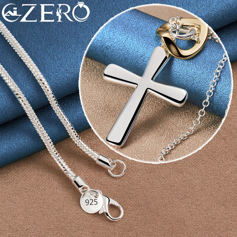 ALIZERO 925 Sterling Silver 16-30Inch Chain Heart Cross Pendant Necklace For Women Men Fashion Wedding Party Jewelry Lovers Gift
