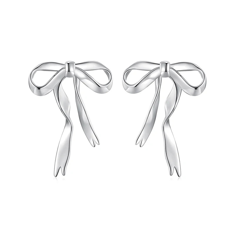 BAMOER Schleifen-Ohrstecker mit Zirkonia, romantische Schleifen-Ohrhänger für Damen und Mädchen, schlichte Ohrringe, ideal als Geburtstagsgeschenk, 925er Sterlingsilber