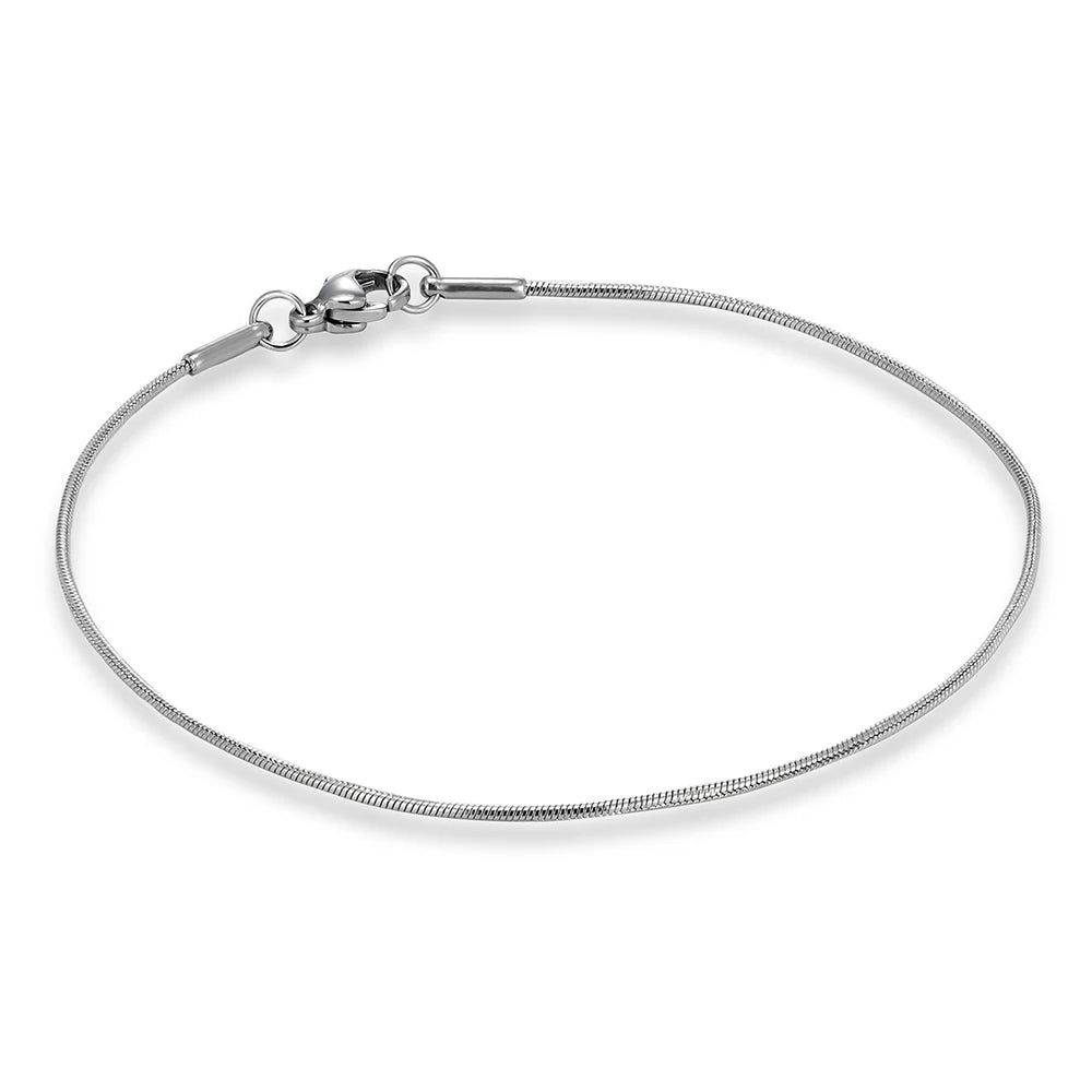 MKENDN Simple Style Mens Bracelet 1mm Thin Silver Snake Bracelet Chain Snake Chain Mens Women Couple Lover Jewelry Gifts