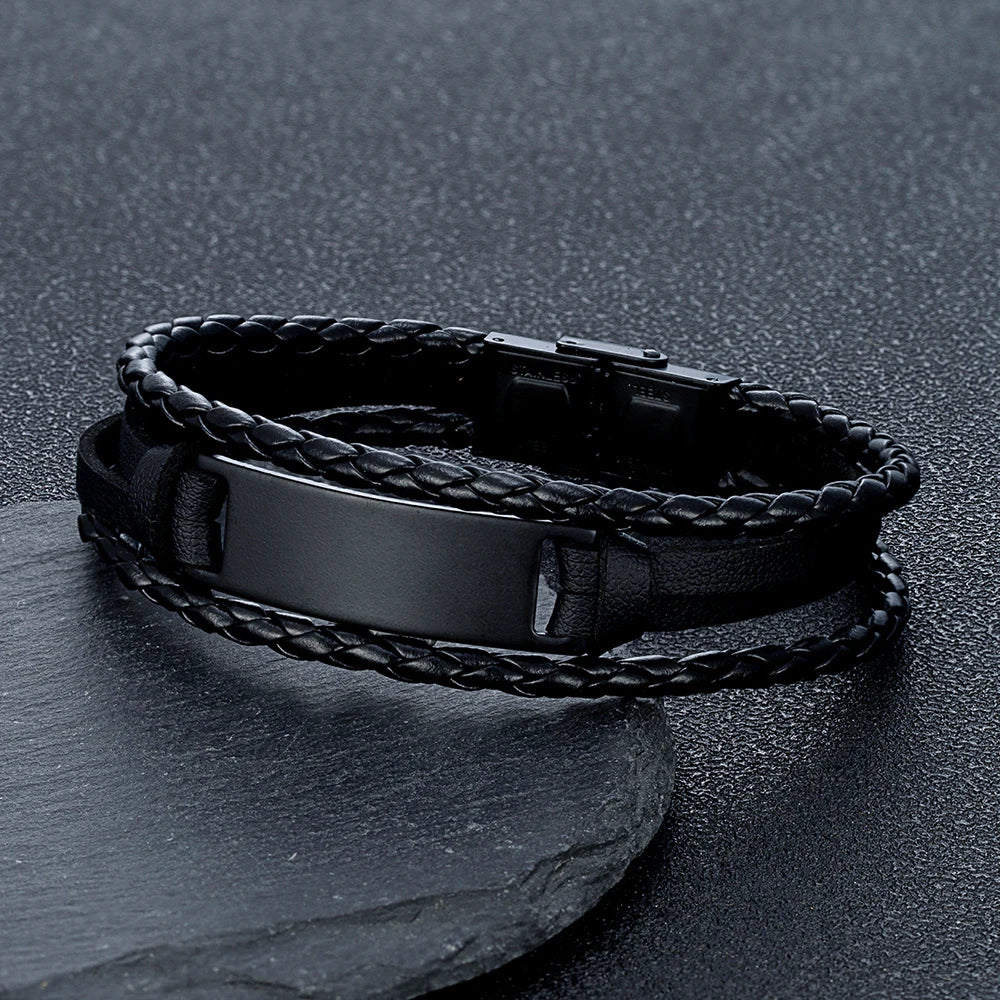 MKENDN Luxury Brand Custom Logo Name Engrave Leather Bangle & Bracelet Women Handmade life-saving Men Rope Id Bracelets