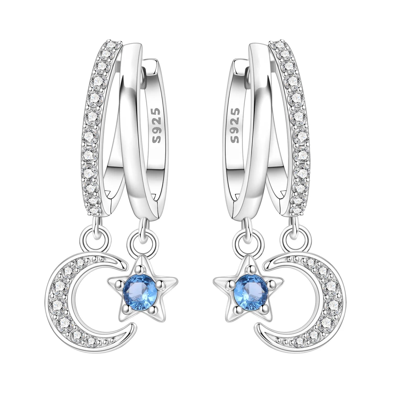 PANPOKI 925 Sterling Silver Sparkling Blue Snowflake Earrings Series Drop Earrings For Women Party Gifts Trendy Jewelry