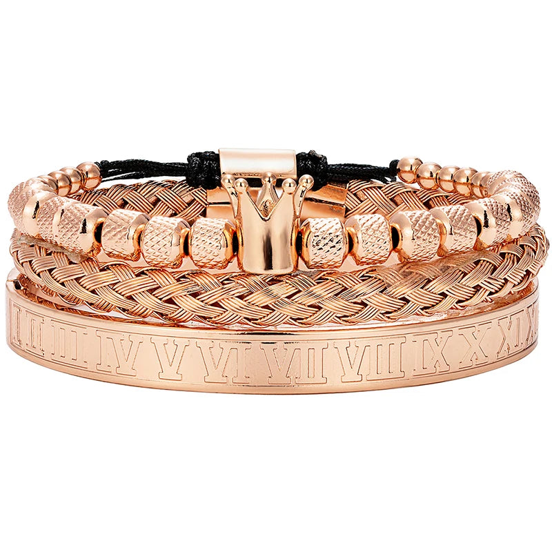 MKENDN Luxury Roman Royal Crown Charm Bracelet Men Stainless Steel Geometry Pulseiras Men Open Adjustable Bracelets Couple Gifts