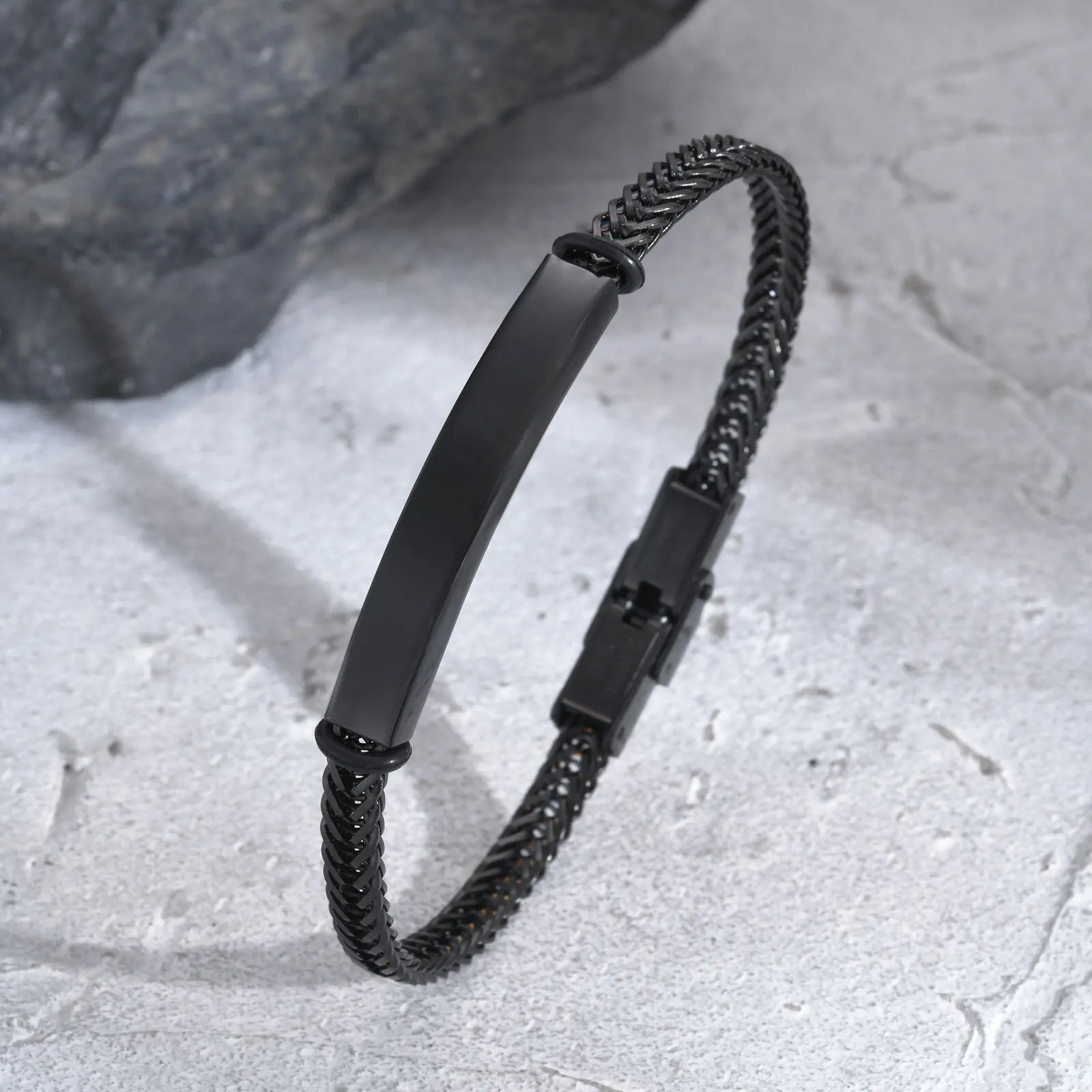Vnox Custom Mens Mesh Band Bracelets, Engravable Black Stainless Steel Bangle,Simple Personalized Gift for Dad Fathers Day