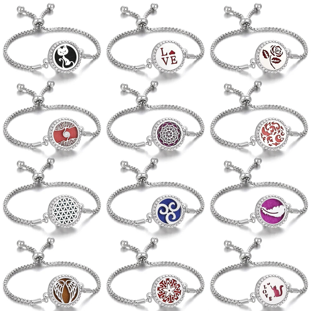 Aromatherapy Bracelet Diffuser Jewelry Tree of Life Locket Bracelets Crystal Perfume Essential Oil Diffuser Bracelet Women Men