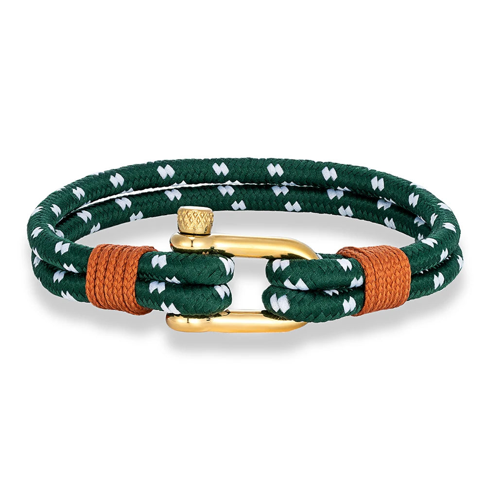 MKENDN Men Women Gold Plated Stainless Steel U shape Survival Bracelet Outdoor Camping Rescue Emergency Shackle Rope Bracelet