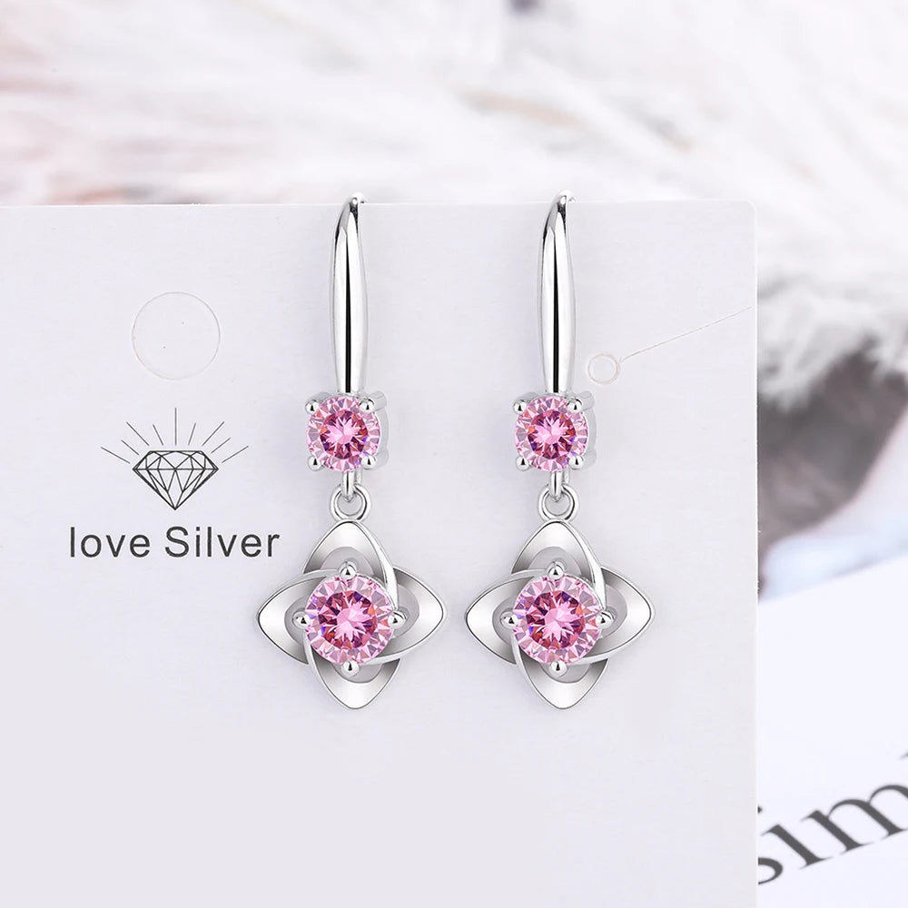 925 Silver Earrings Original Certified 3mm Moissanite Four Leaf Clover Drop Earring For Women Girls Wedding Jewelry Gift