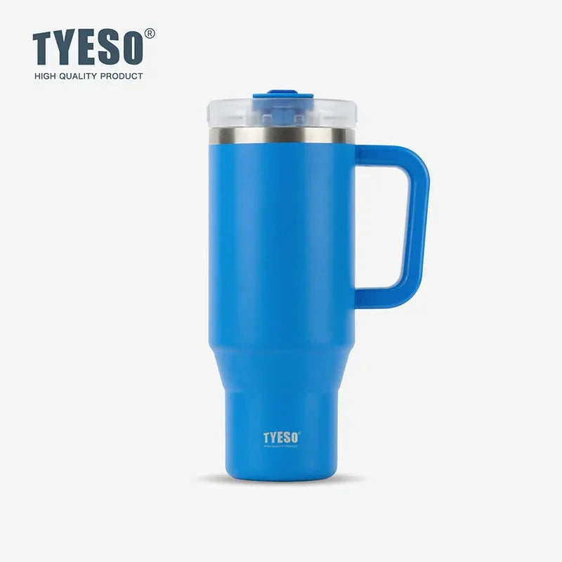Tyeso 900/1200ml Stainless Steel Vacuum Insulated Travel Mug BPA Free Hot & Cold Coffee Tumbler with Handle Straw Tumbler Bottle