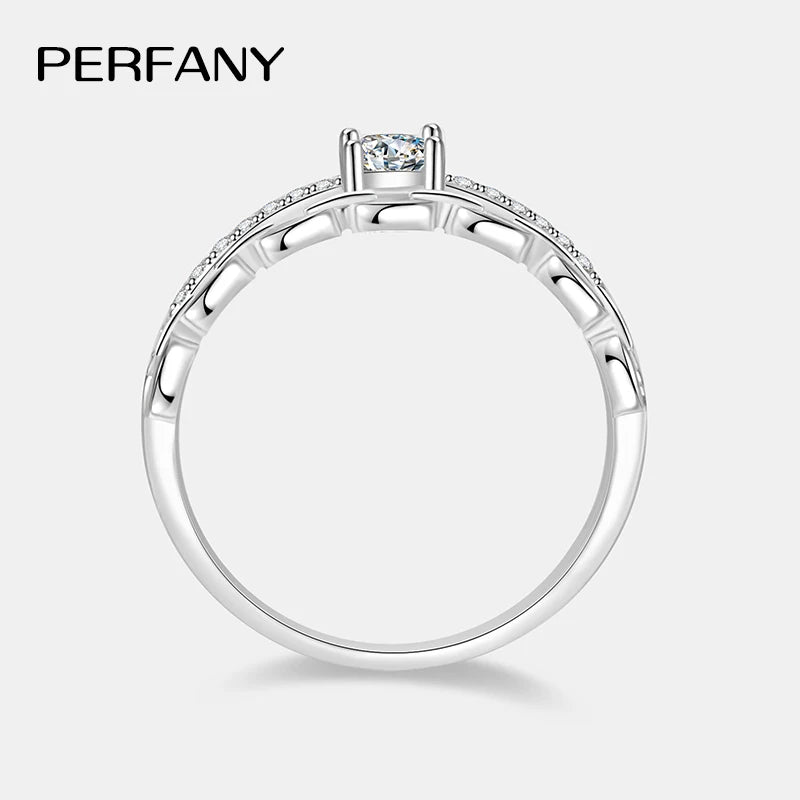 PERFANY 0.39CT All Moissanite Rings Women S925 Pure Silver Chain Double Layer Laboratory Diamond Luxury Party Jewelry