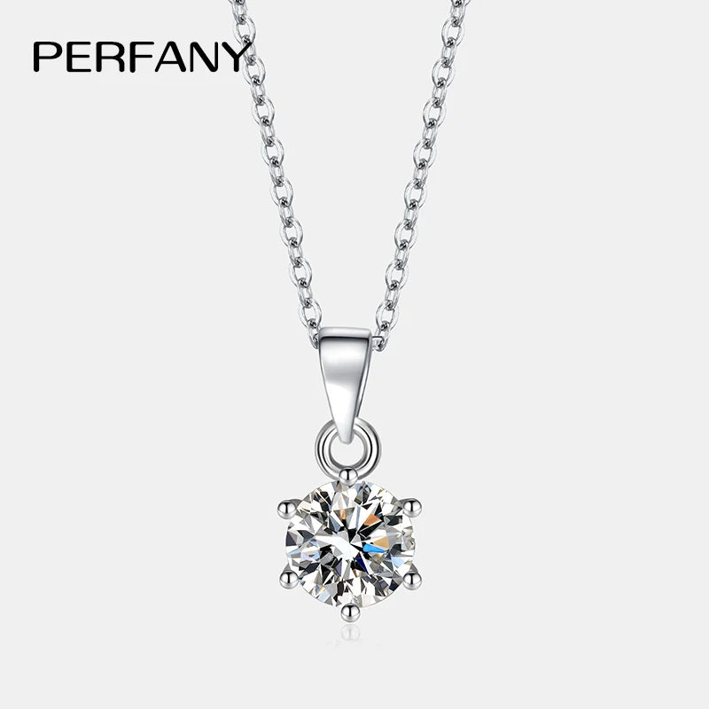 PERFANY 0.5-5CT Moissanite Necklace for Women S925 Pure Silver Classic Six Claw Round Diamond Pendant Minimalist Wedding Jewelry - Madeinsea©