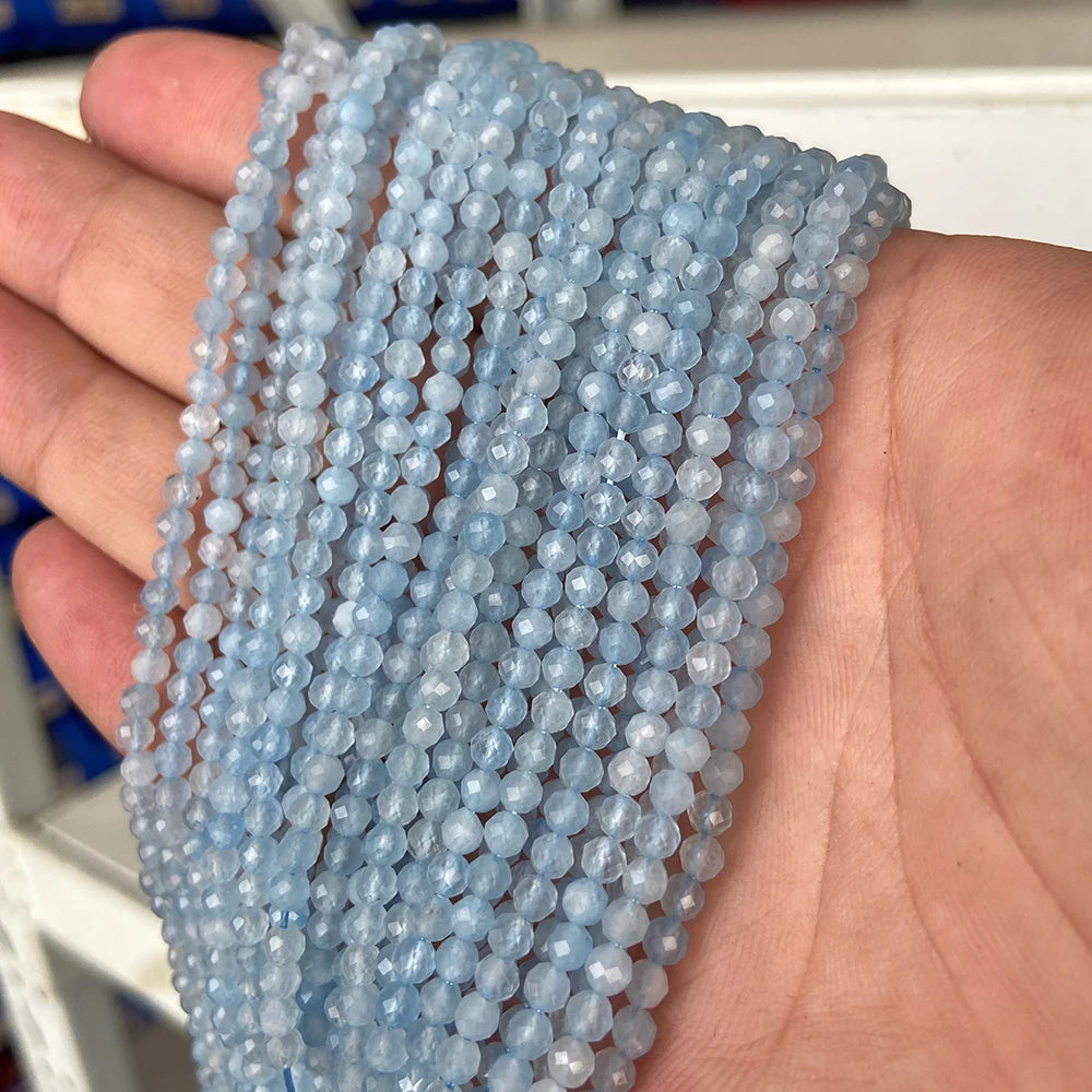 2025 New 2mm 3mm Natural Stone Beads Blue Quartzs Crystal Turquois Aquamarines Beads For Beadwork DIY Bracelet Accessories 38CM