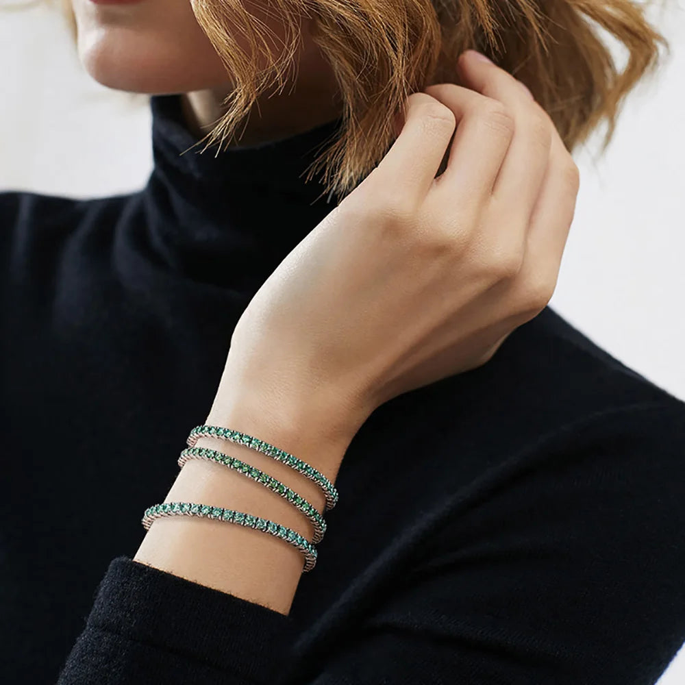 Serenity 3mm Green Moissanite Tennis Bracelet for Women Man Anniversary Gift S925 Sterling Silver Bracelet Plated 18k Hand Chain