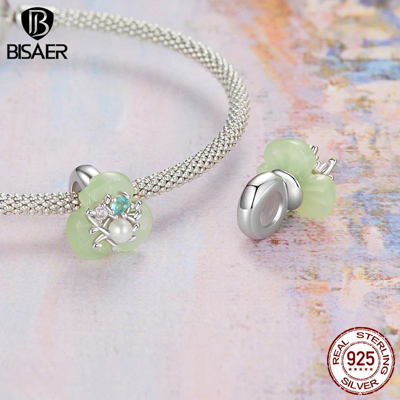 BISAER 925 Sterling Silver Butterfly Flower Silicone Charm Bead Dragonfly Crab Pendant For Women Girl DIY Bracelets Fine Jewelry
