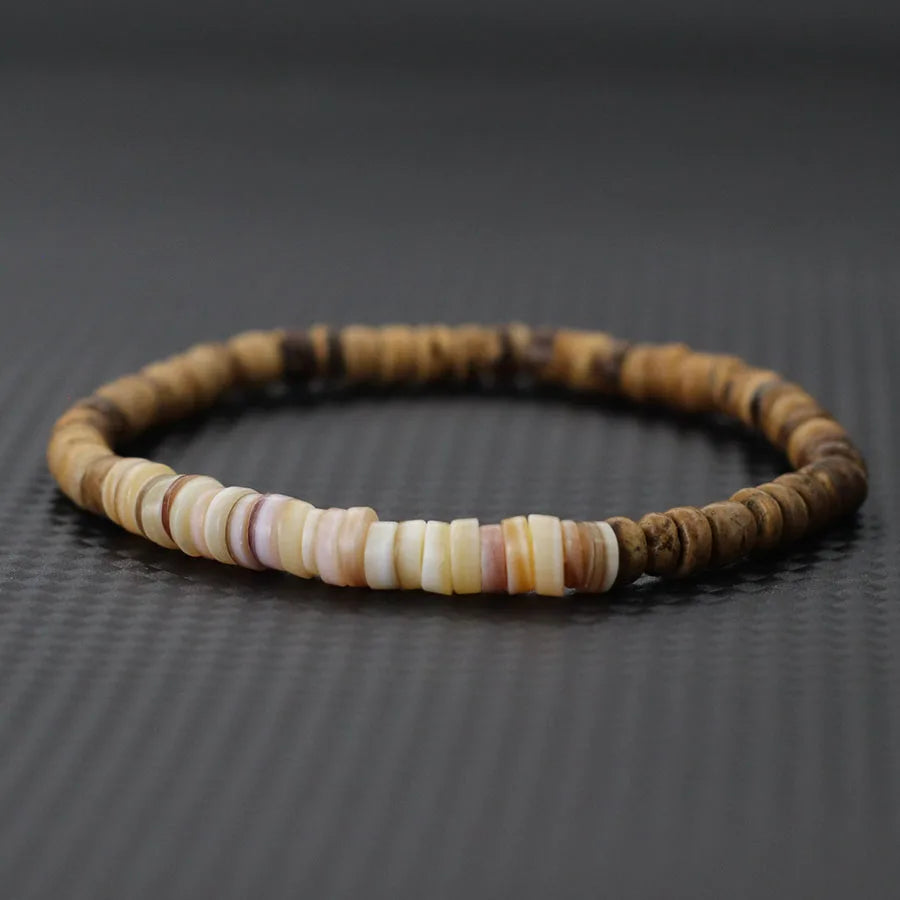 Handmade Coconut Bead Bracelet For Men Natural Meditation Jewelry Accessories Grade A Shell Braclet Beach Surfing Cycling Joias