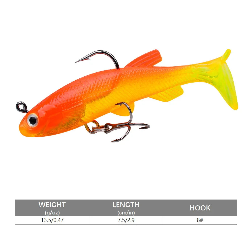 1pc Soft Bait Rubber Fishing Lure 75mm 85mm Artificial Sinking Swimbait Curly T Tail Jig Head Fishing Tackle Goods For Bass Pike