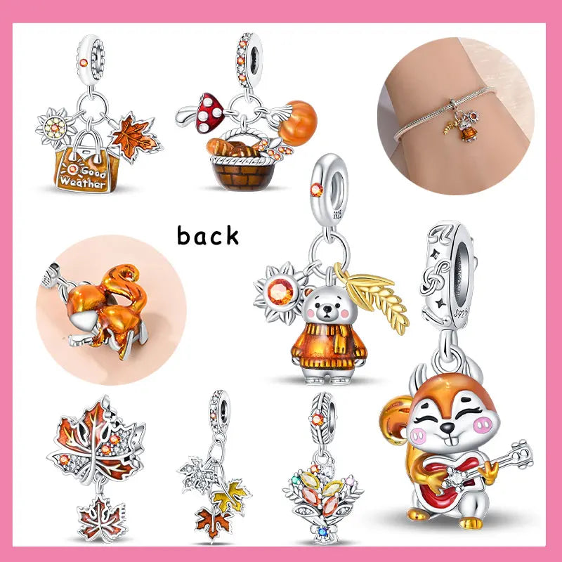 New Harvest Season Pumpkin Bunny Guitar Beads Fit Original Bracelet 925 Silver Women's Necklace DIY Charm Exquisite Jewelry Gift