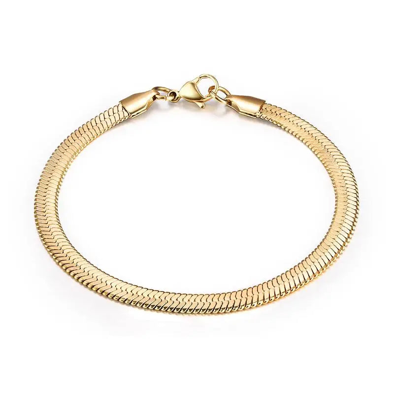 High Quality Gold Plated Stainless Steel Flat Bracelet Waterproof Filmy Snake Chain for Men Women Classic Bracelets Jewellery